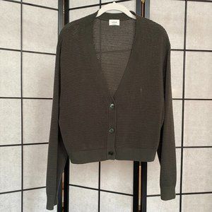 Aritzia Wilfred Olive Green Light Cropped V Neck Cardigan, Size L
